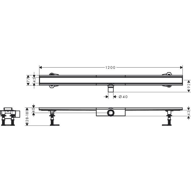 Монтажный комплект для плоской установки hansgrohe RainDrain Compact 1200 мм 56172800