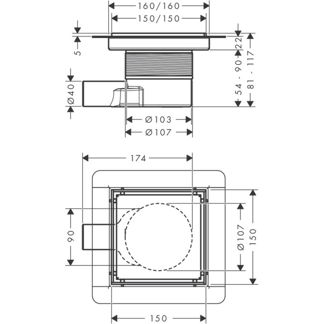 Точечный слив 150/150 hansgrohe RainDrain Brilliance 56251670 с решеткой и монтажным комплектом