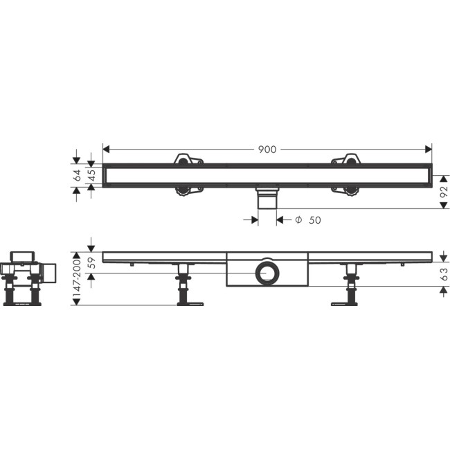 Монтажный комплект для стандартной установки hansgrohe RainDrain Compact 900 мм 56181000