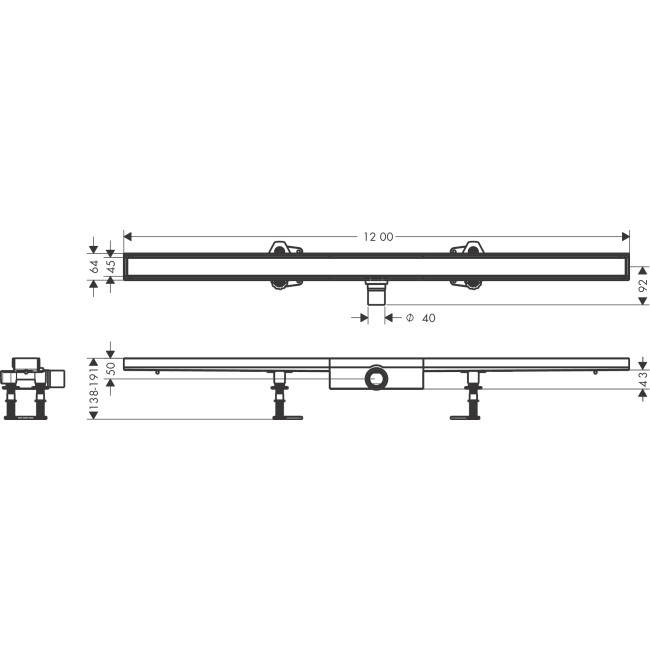 Монтажний комплект для плоскої установки Hansgrohe RainDrain Compact 1200 мм 56173000