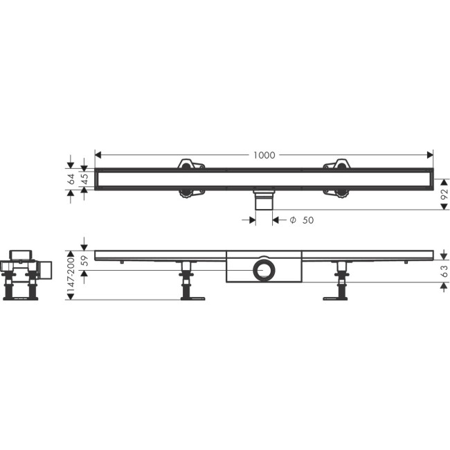 Монтажный комплект для стандартной установки hansgrohe RainDrain Compact 1000 мм 56183000