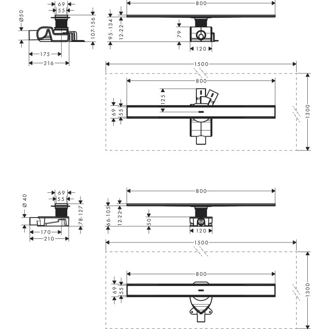 Монтажный комплект для стандартной/плоской установки hansgrohe RainDrain Allround 800 мм 56187800