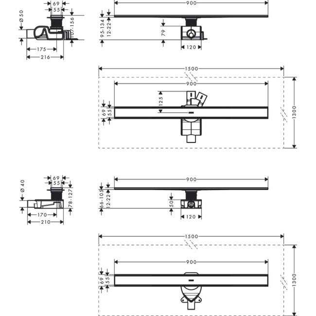Монтажный комплект для стандартной/плоской установки hansgrohe RainDrain Allround 900 мм 56188800