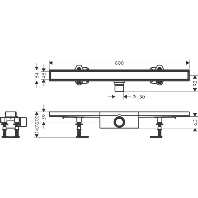 Монтажный комплект для стандартной установки hansgrohe RainDrain Compact 800 мм 56179000