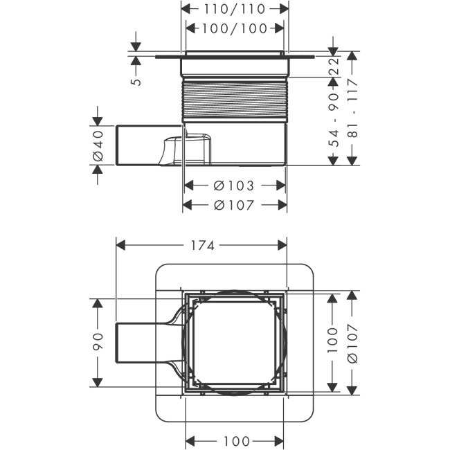 Точечный слив 100/100 hansgrohe RainDrain Brilliance 56250670 с решеткой и монтажным комплектом