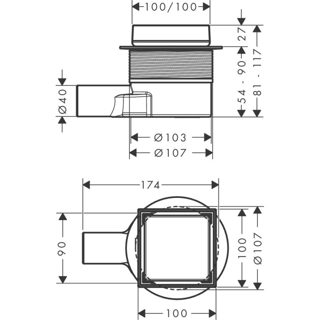 Точечный слив 100/100 hansgrohe RainDrain Point 56247670 матовый черный, с решеткой и монтажным комплектом