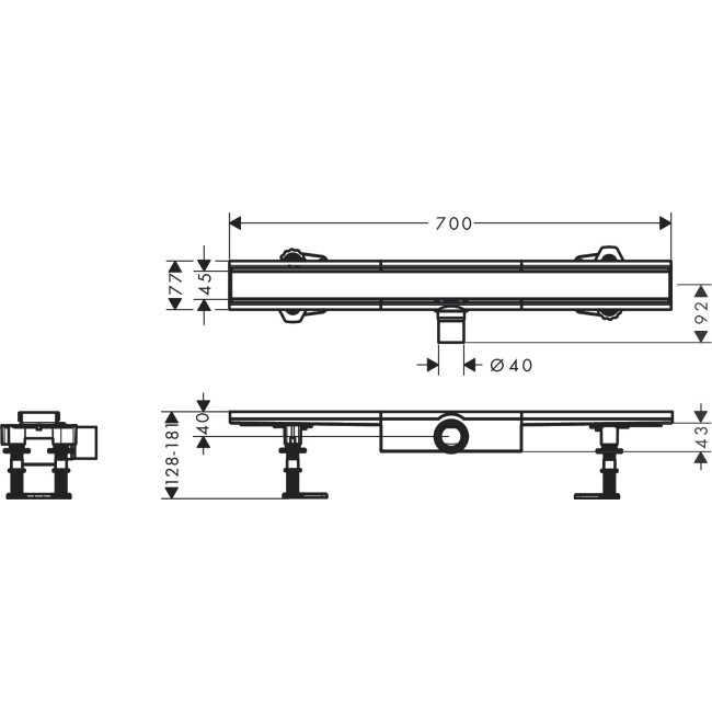 Монтажный комплект для плоской установки hansgrohe RainDrain Compact 700 мм 56164800