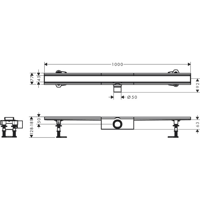 Монтажный комплект для стандартной установки hansgrohe RainDrain Compact 1000 мм 56182800
