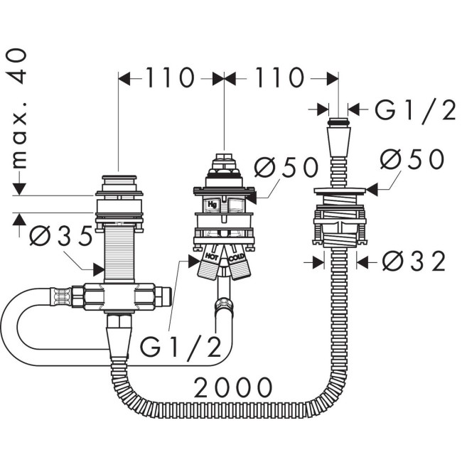 Скрытая часть смесителя hansgrohe на 3 отверстия на край ванны 13439180