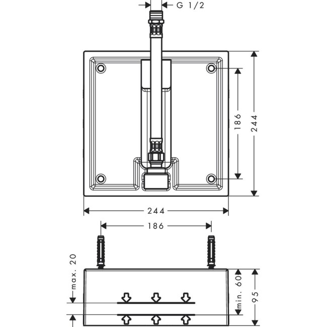 Скрытая часть hansgrohe Raindance верхнего душа 260×260 мм 26471180