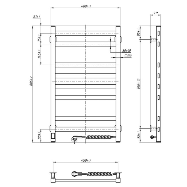Електрична рушникосушарка NAVIN Авангард 480×800 Sensor права, антрацит