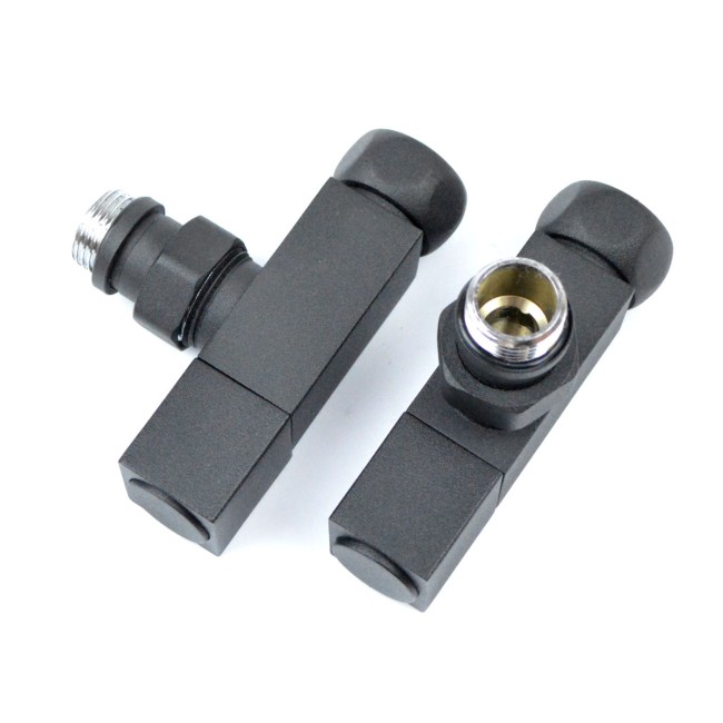Кран угловой для полотенцесушителей Raftec Quadro 1/2x1/2 чёрный, 2шт.