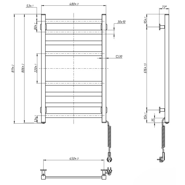 Полотенцесушитель Domingo Axis 480x800 правый белый (164 Вт)