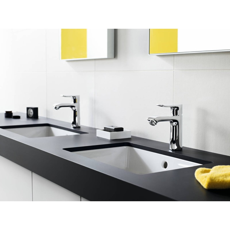 Змішувач hansgrohe Metris для раковини із середнім виливом і зливним гарнітуром, хром 31080000