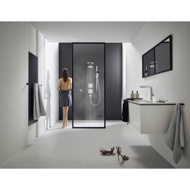 Змішувач hansgrohe Finoris 76063670 з висувним душем, 2 типи струменя та зливним гарнітуром push-open, чорний матовий