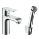 Змішувач hansgrohe Metris для раковини з гігієнічним душем і зливний клапаном Push-Open 31285000