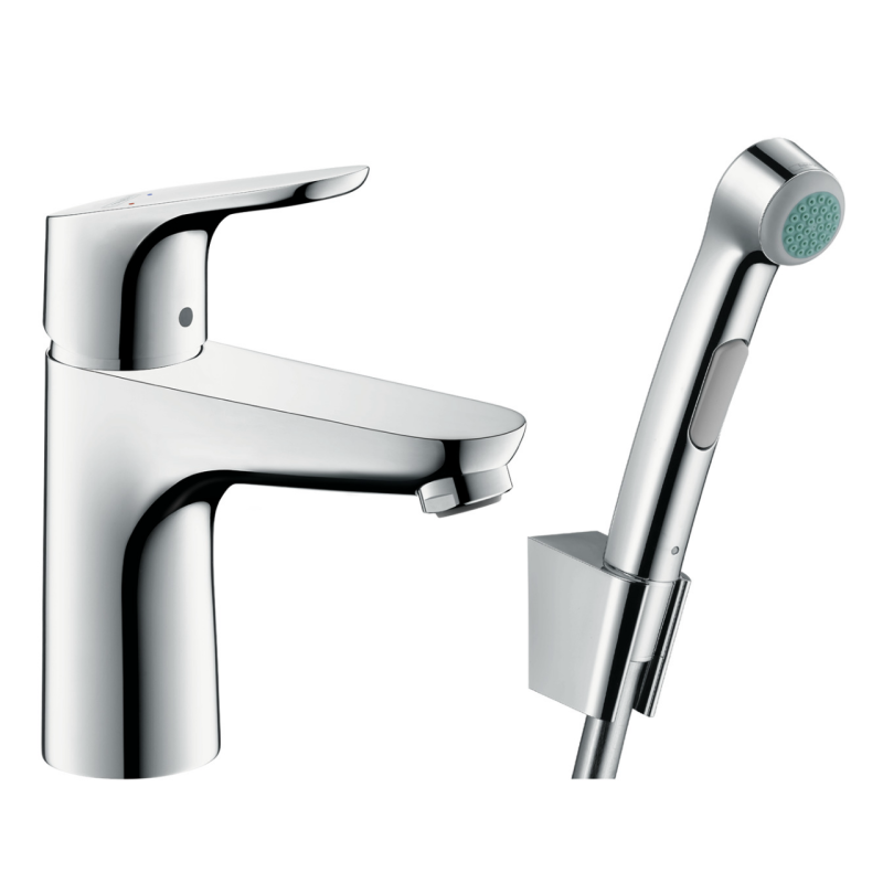 Змішувач hansgrohe Focus для раковини з гігієнічним душем і донним клапаном Push-Open 31927000