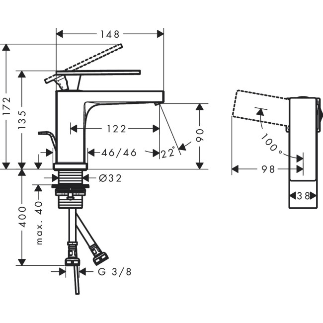 Смеситель hansgrohe Tecturis E CoolStart EcoSmart+ для раковины без сливного гарнитура, хром 73001000