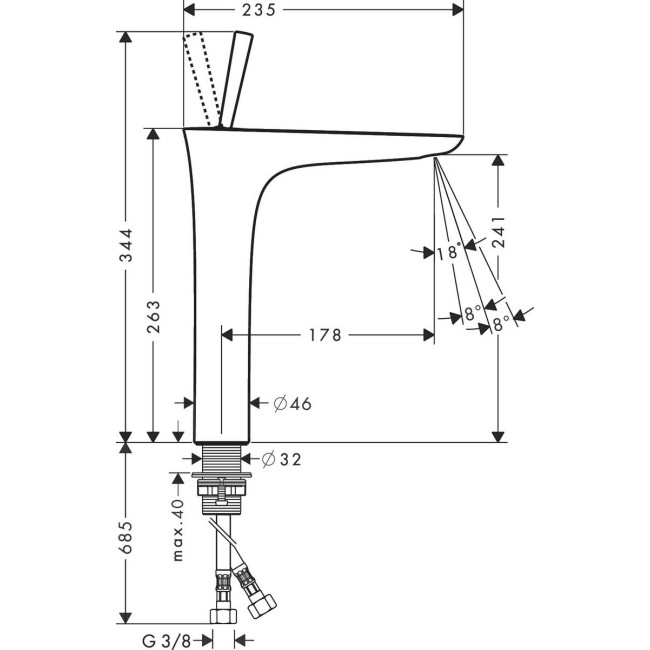 Змішувач hansgrohe PuraVida для раковини у формі тазу, хром 15072000