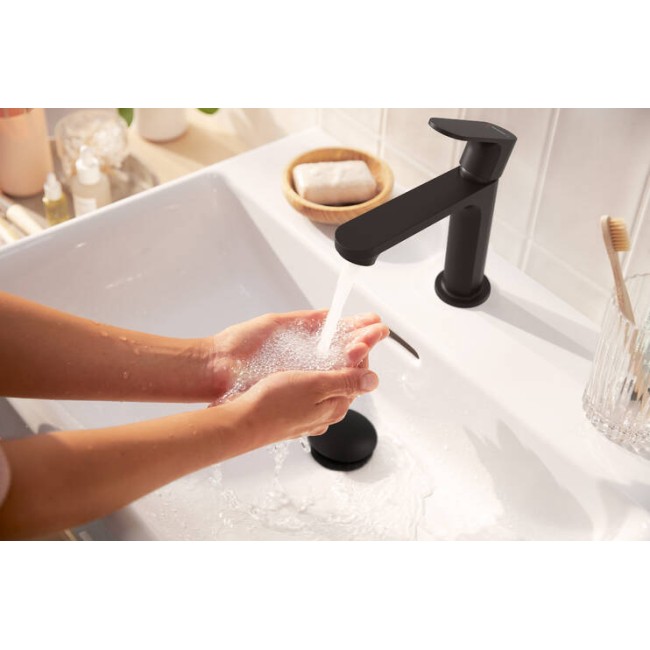 Змішувач hansgrohe Rebris S CoolStart EcoSmart+ для раковини зі зливним гарнітуром, чорний матовий 72588670