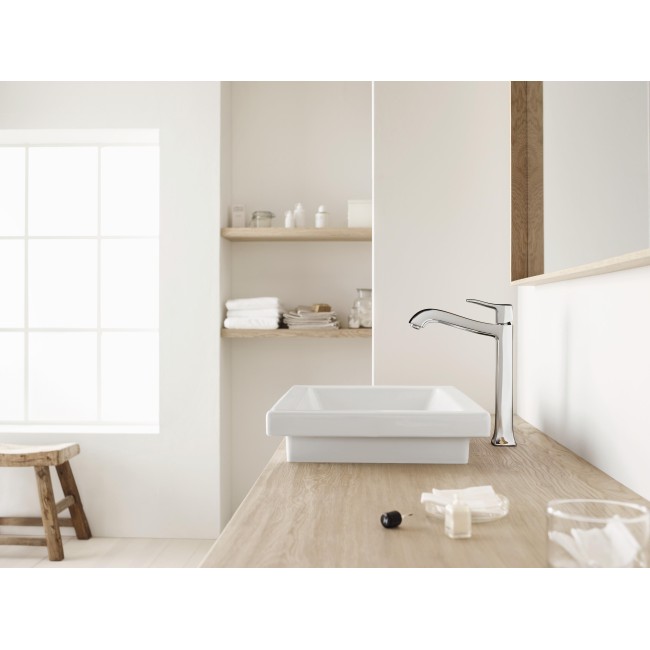 Змішувач hansgrohe Metris Classic для раковини з високим виливом та зливним гарнітуром, хром 31078000 (розпродаж)