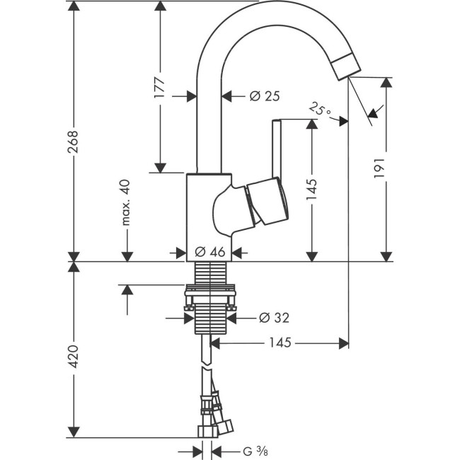 Змішувач hansgrohe Talis S для раковини з поворотним виливом та зливним гарнітуром, хром 32070000