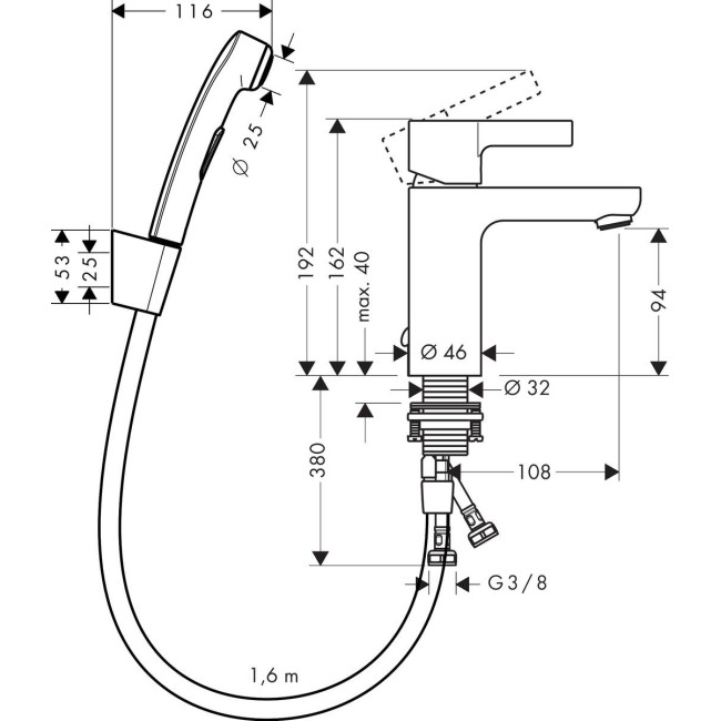 Смеситель hansgrohe Metris S для раковины с гигиеническим душем, хром 31160000