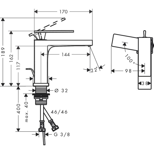 Смеситель hansgrohe Tecturis E CoolStart EcoSmart+ для раковины с сливным гарнитуром, белый матовый 73014700