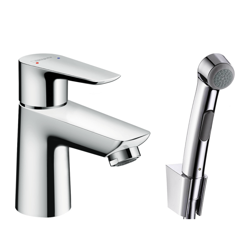 Змішувач hansgrohe Talis E із зливним клапаном Push-Open для раковини з гігієнічним душем, хром 71729000