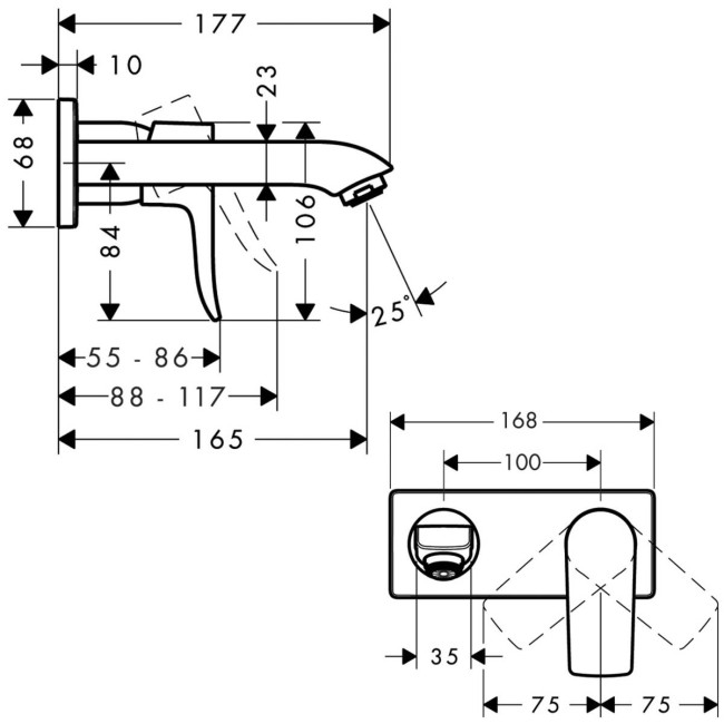Смеситель hansgrohe Metris LowFlow для скрытого монтажа настенного 31251000