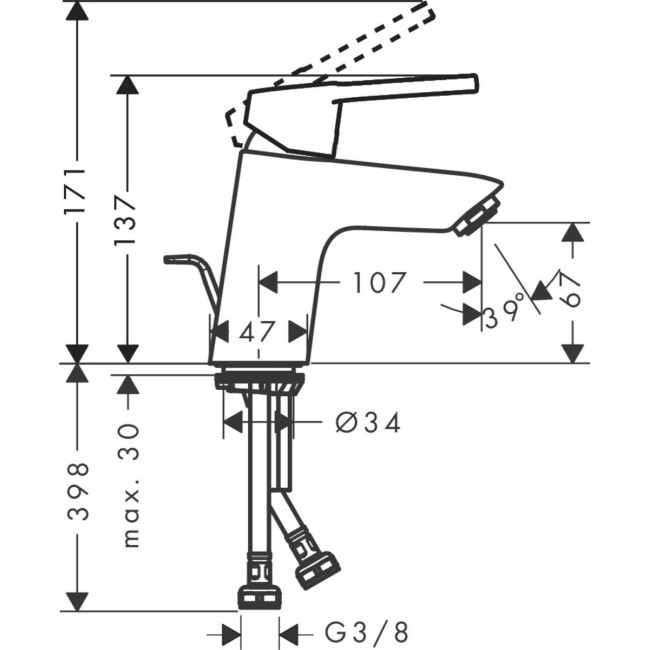 Змішувач hansgrohe Logis loop для раковини із зливним гарнітуром, хром 71150000