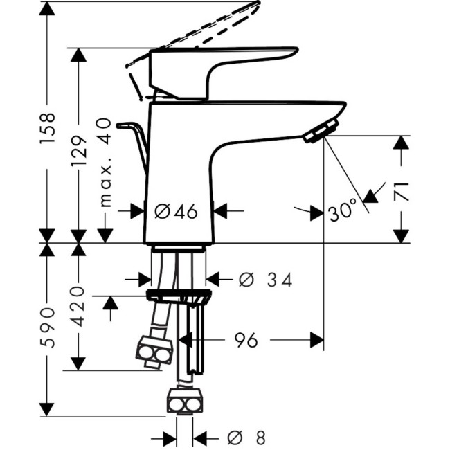 Змішувач hansgrohe Talis E для раковини, для водонагрівачів відкритого типу, із зливним набором, хром 71707000