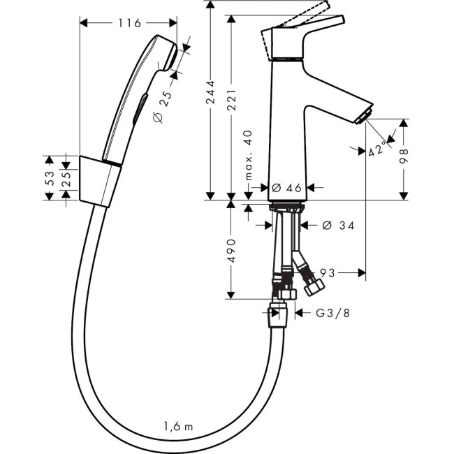 Змішувач hansgrohe Talis Select S з зливним клапаном Push-Open для раковини з гігієнічним душем, хром 72290000