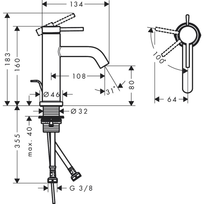 Змішувач hansgrohe Tecturis S CoolStart EcoSmart+ для раковини зі зливним гарнітуром, білий матовий 73302700