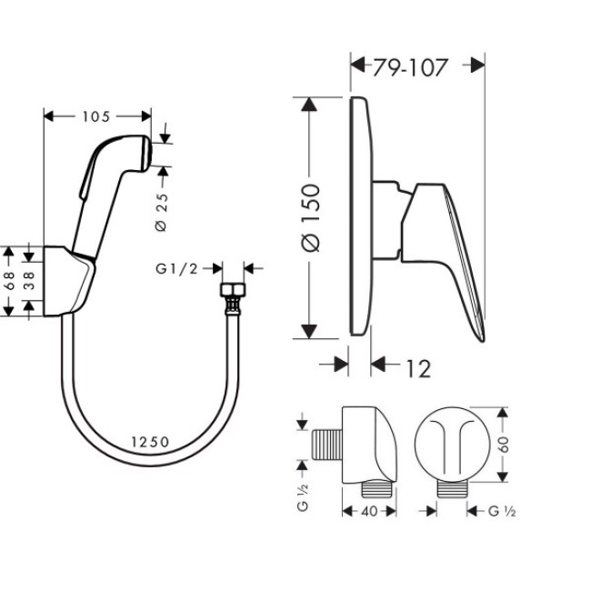 Гігієнічний душ hansgrohe Logis 1112019 (71666000, 32127000, 27454000)
