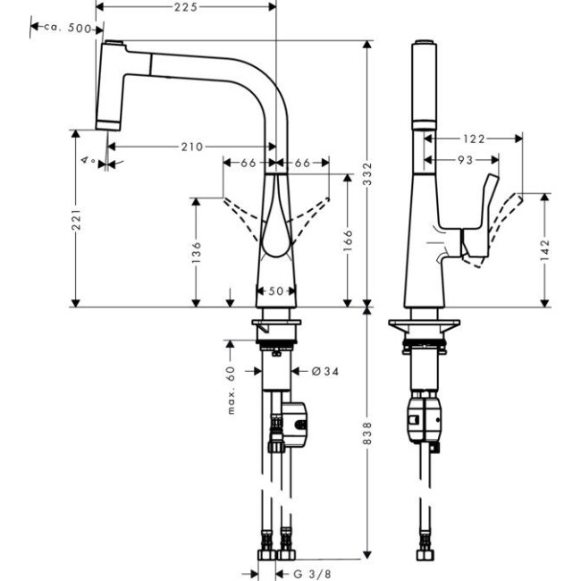 Смеситель hansgrohe Metris для кухонной мойки 14834800 под сталь