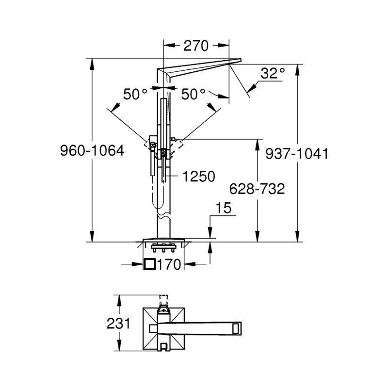 GROHE SPA Allure Brilliant Смеситель для ванны, однорычажный, напольный (23119000)