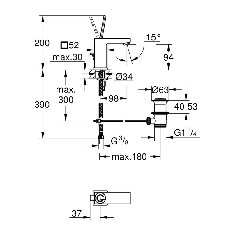 Grohe Eurocube Joy Смеситель однорычажный для раковины S-Size (23654000)