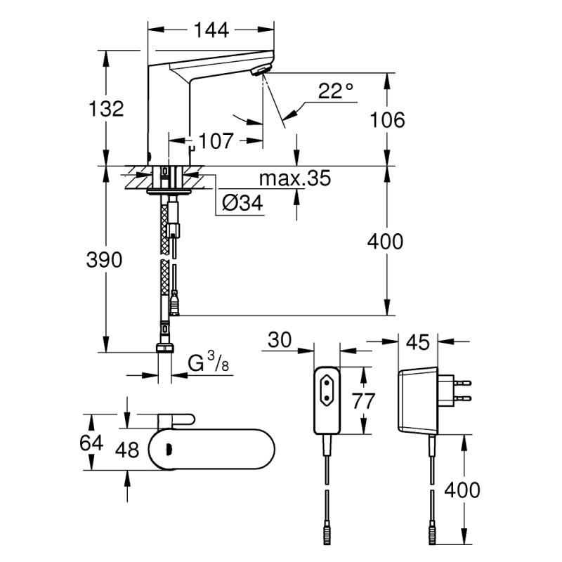 Grohe Eurosmart Cosmopolitan E Инфракрасная электроника для раковины со смешиванием (36325001)