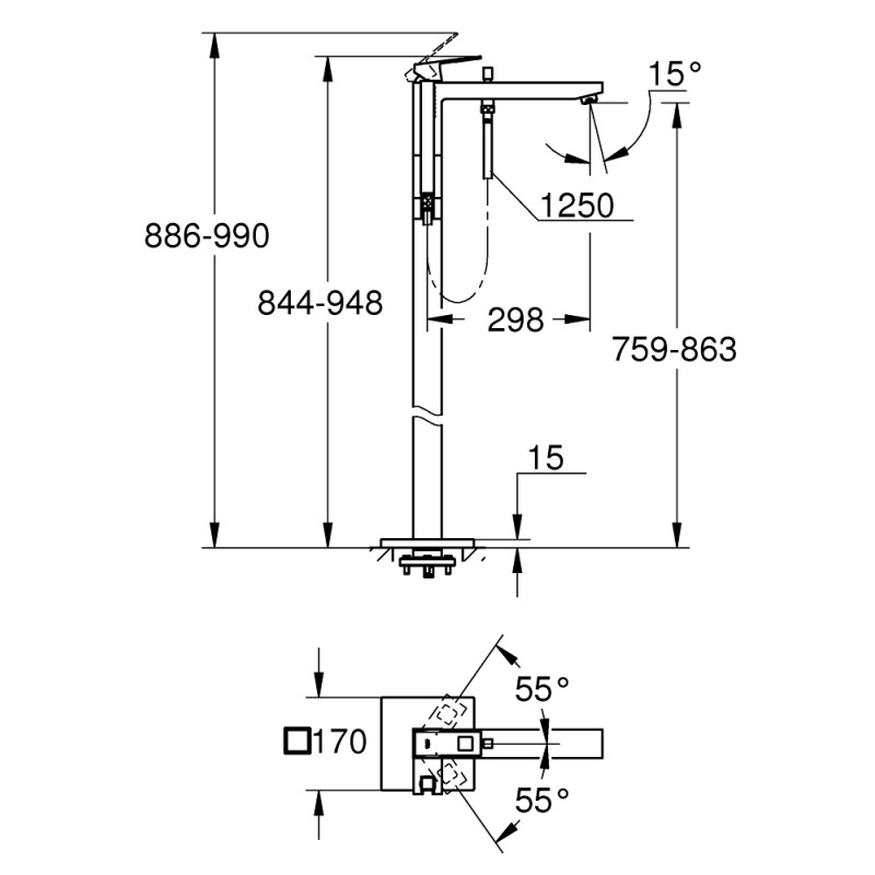 Grohe Eurocube Смеситель однорычажный для ванны, напольный монтаж (23672001)