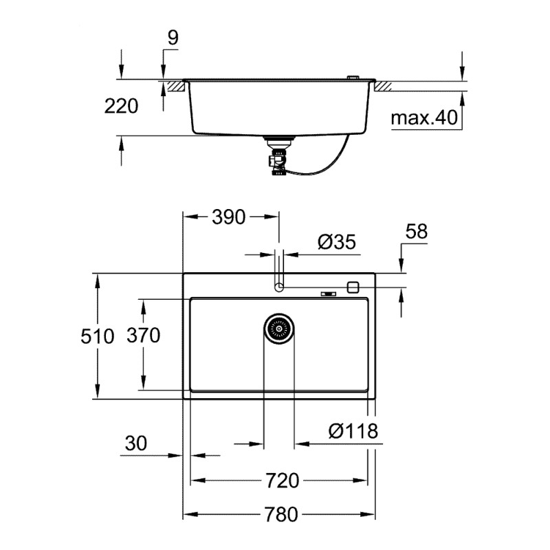 Grohe Мойка для кухни 780 x 510 мм, Granite Grey (31652AT0)