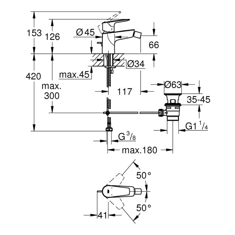 Grohe BauEdge New Смеситель однорычажный для биде (23331001)