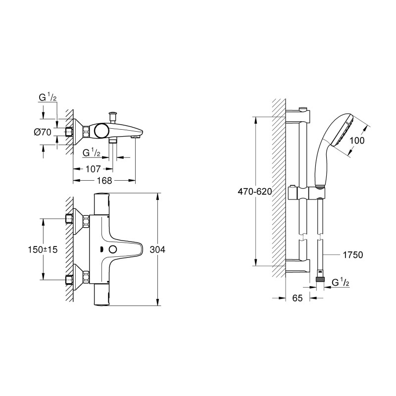 Grohe Precision Start Термостат для ванны + Душевой гарнитур Vitalio Start 100 (UA303907T1)