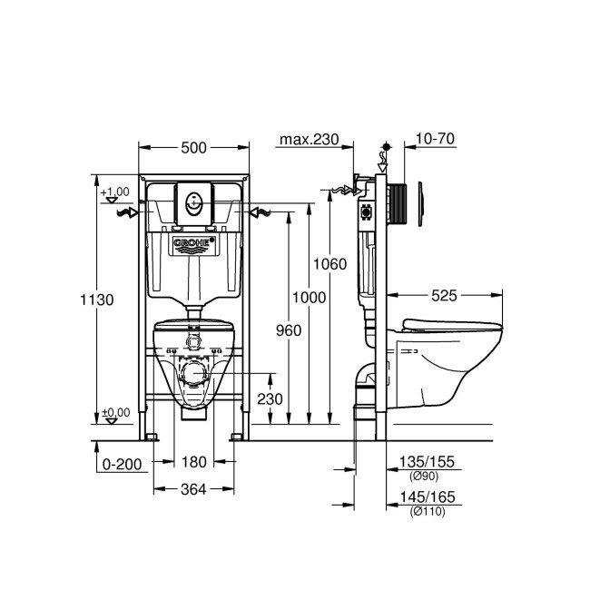 Grohe Rapid SL Комплект для унитаза 4-в-1, монтажная высота 1,13м. (36502000)