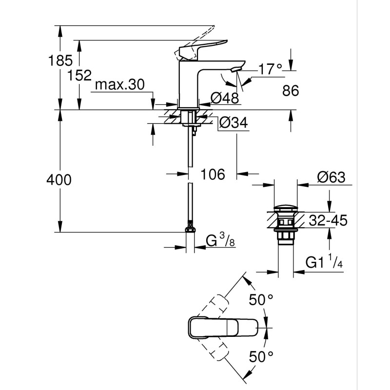 Grohe Dice Однорычажный смеситель для раковины  S-размера (1018572430)