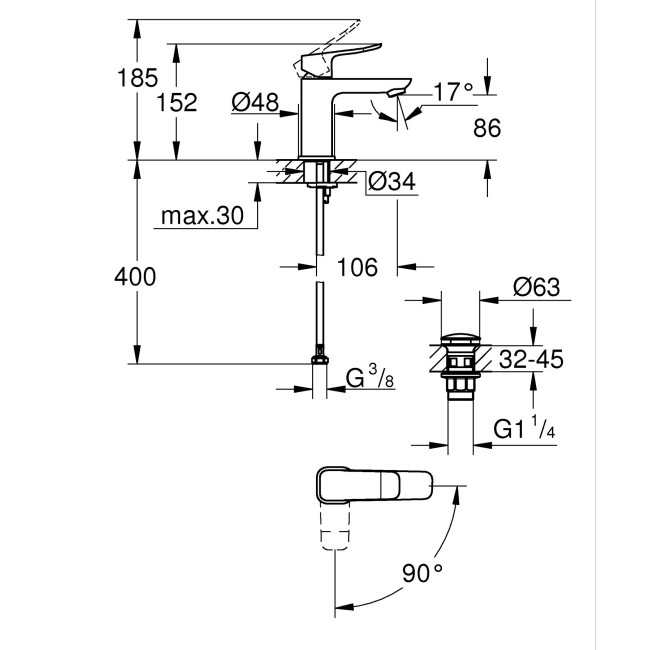 Grohe Dice Однорычажный смеситель для раковины  S-размера (1018612430)