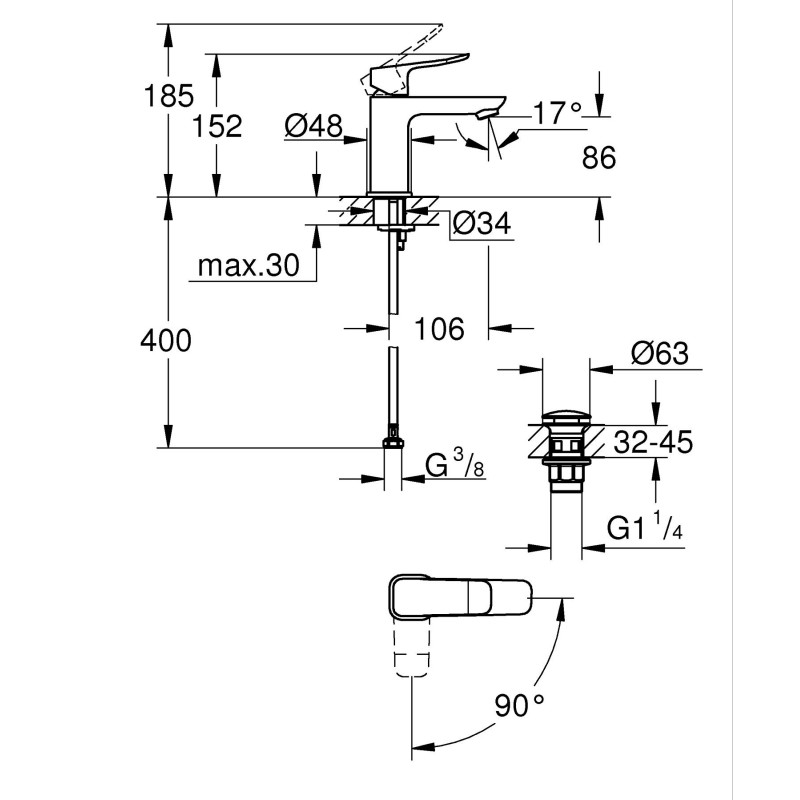Grohe Dice Однорычажный смеситель для раковины  S-размера (1018612430)