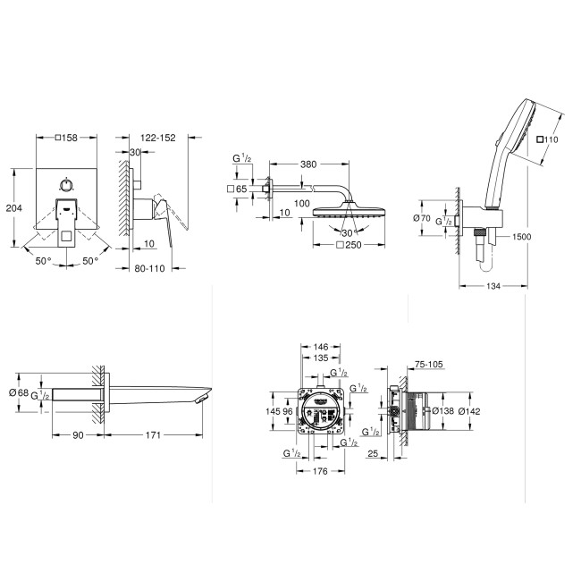 Grohe Eurocube Скрытая душевая система с Tempesta 250 Cube (UA26417SC0)