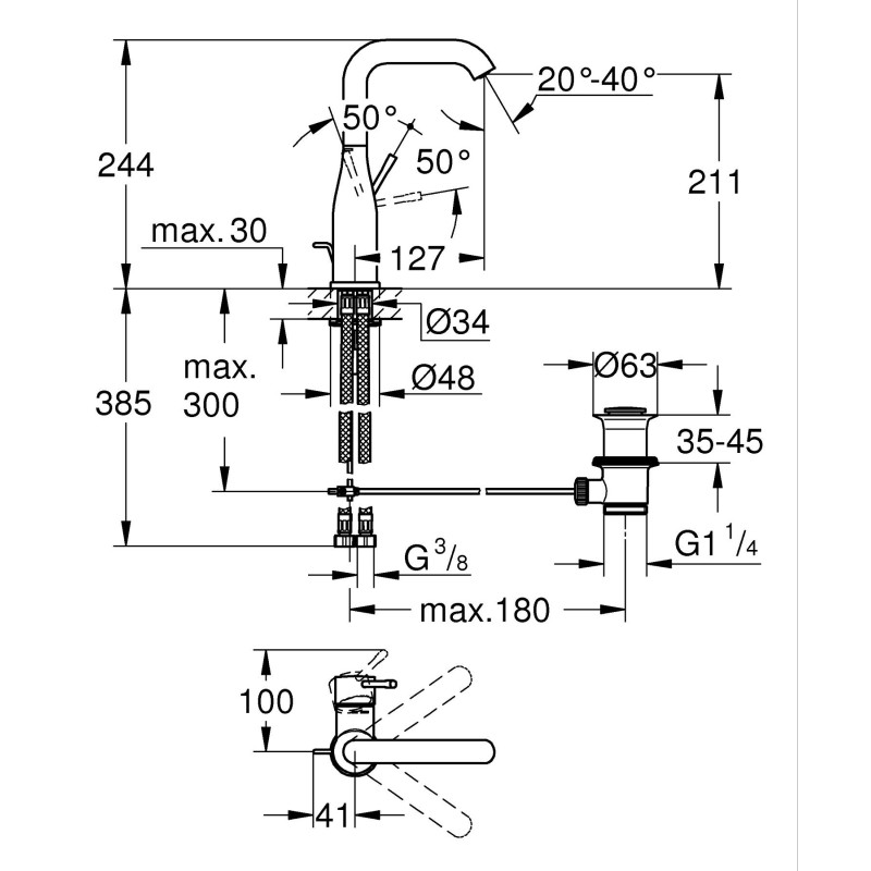 Grohe Essence Однорычажный смеситель для раковины 1/2" L-размера (24174GL1)