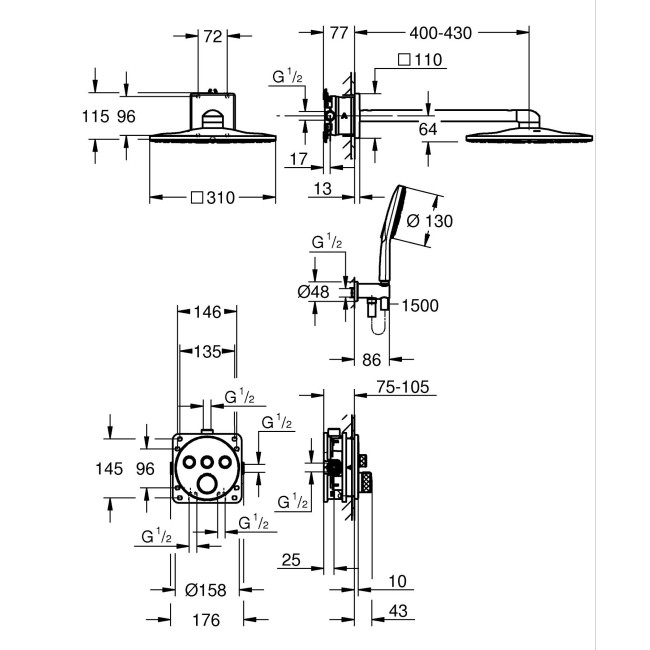 Grohe Grohtherm SmartControl Прихована душова система з Rainshower SmartActive 310 (34863AL0)